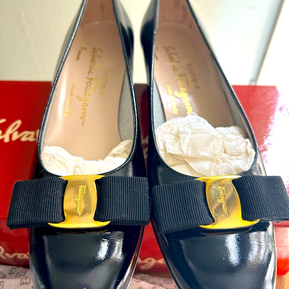 Women’s Salvatore Ferragamo Patent Leather Pumps.